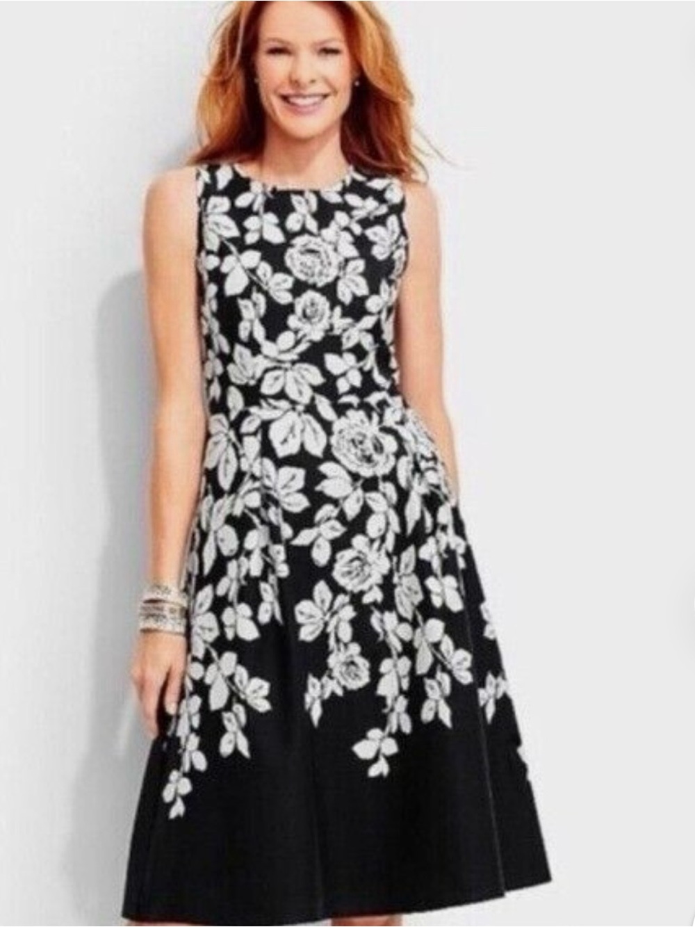 Talbots Black A-Line Skirt with White Floral Motif size 14 - Picture 3 of 9